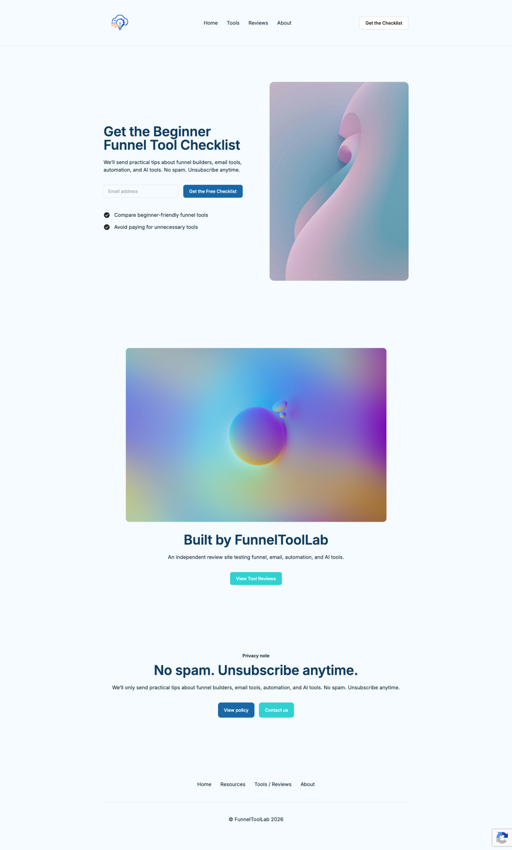 Free landing page I built and published with MailerLite, with an email signup form and Get the Free Checklist button